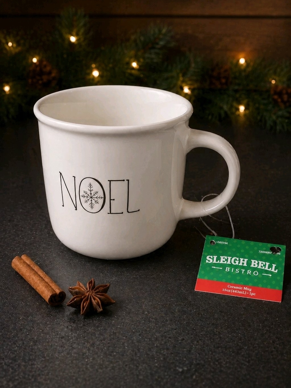 NWT Sleigh Bell Bistro NOEL Snowflake White 15 oz Coffee Mug Tea Cup Classic